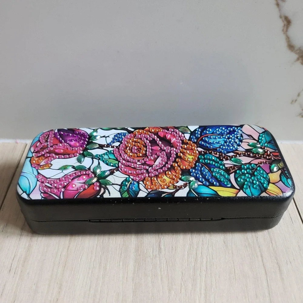 Floral Hard Case To Fit Sunglasses Glasses Multicolor Faux Leather Portable
